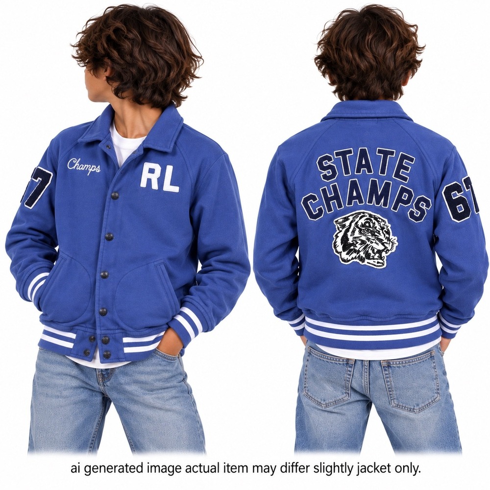 Polo Ralph Lauren Varsity Jacket Kids L (14-16) Blue Champs Letterman Sweatshirt